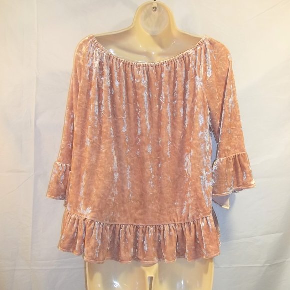 Sanctuary Womens Top Blouse Size Medium Velour Ruffles Elastic Long Sleeve Pink - Picture 2 of 7
